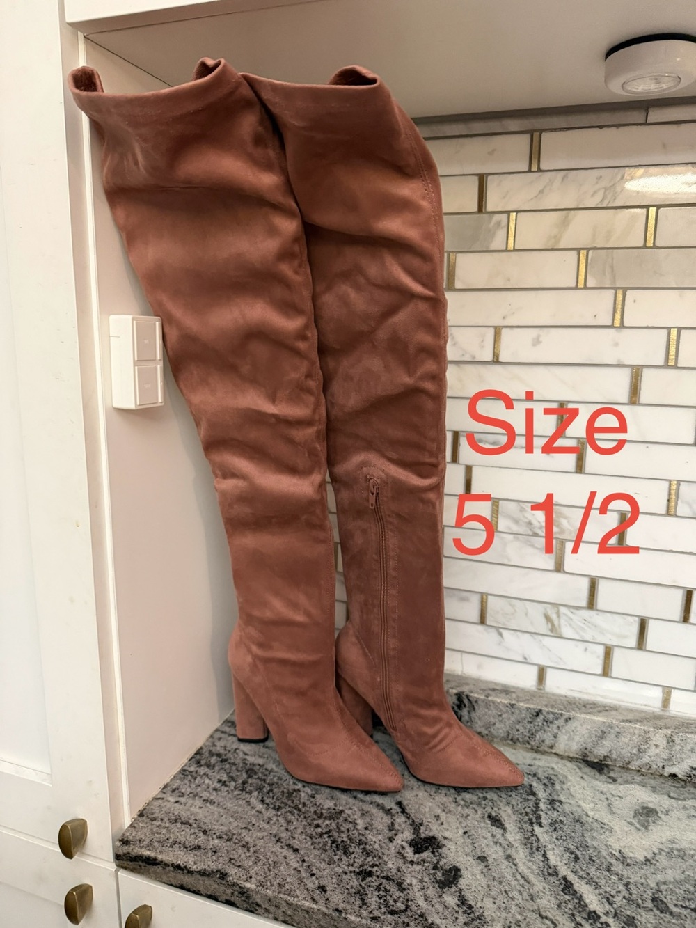Source Unknown Over-the-Knee Suede Boots in Mauve Brown